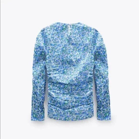 Zara Lightweight Floral Top Blue White XS - Picture 3 of 13